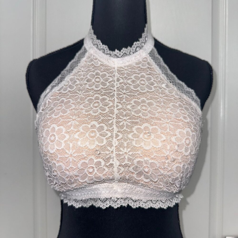 Cream Lace High Neck Halter Bralette – Size Small